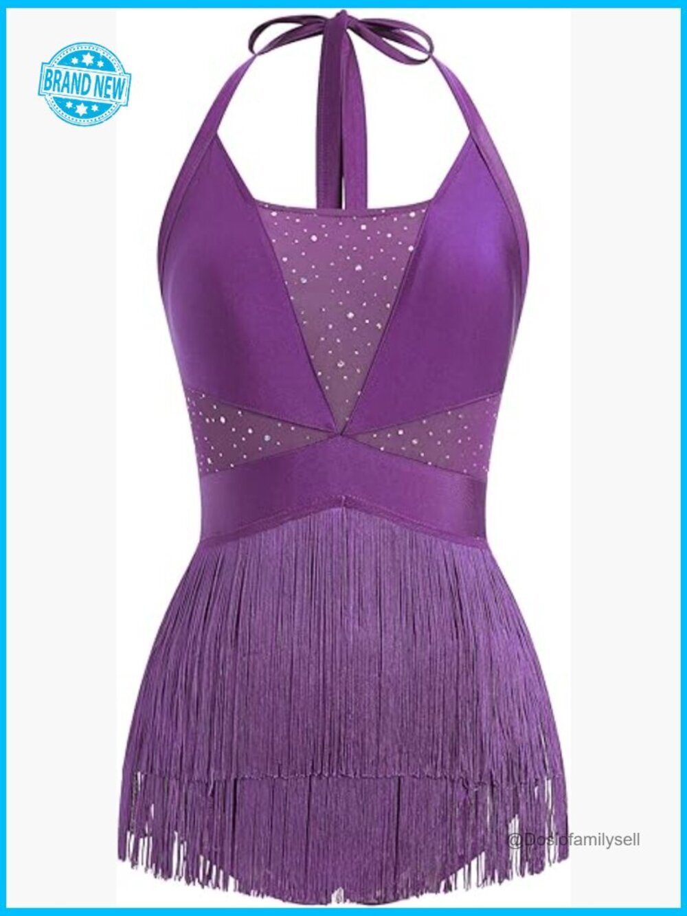 Sequin Fringe Bodysuit Halter Tassel Romper Jumpsuit Latin Dance Festival Party